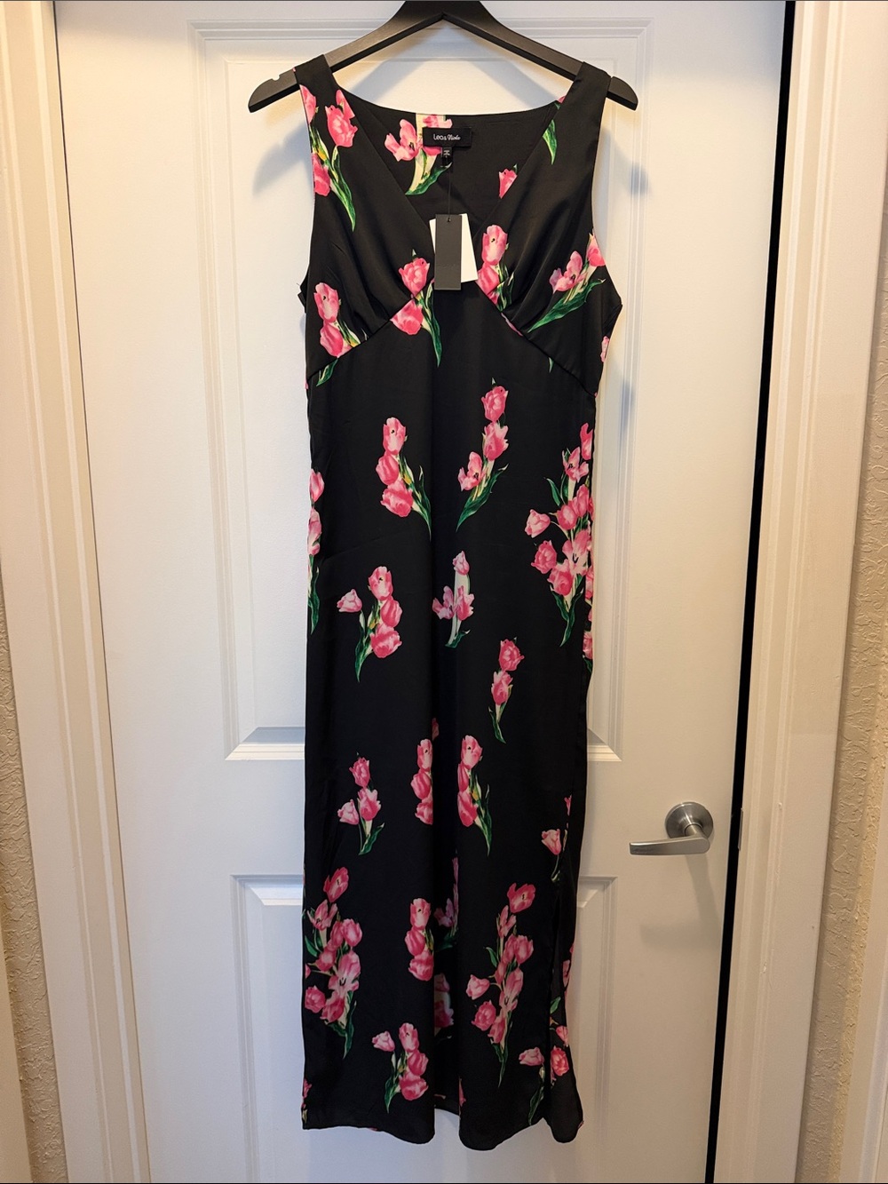 Lulu's Black Maxi Dress with Pink Floral Print